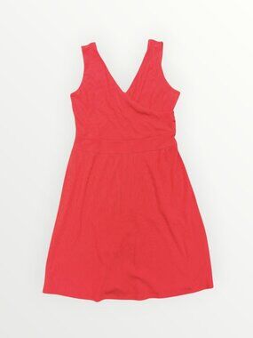 Maurices 24/7 Red Ribbed Faux Wrap Dress Size M Sleeveless Stretch A-Line